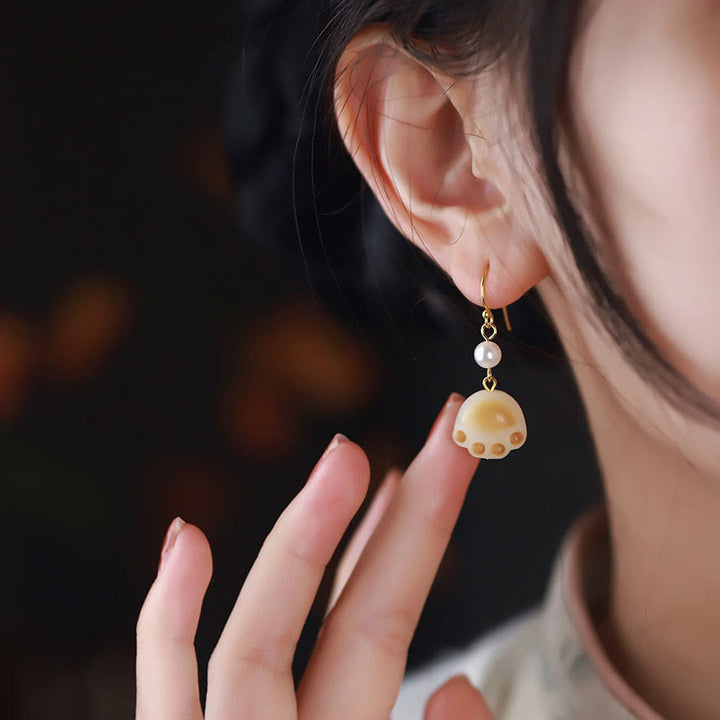 Bodhi Seed Lovely Cat Paw Claw Peace Dangle Drop Earrings - image 3