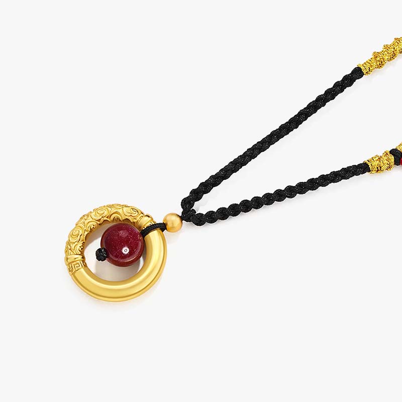 Buddha Stones Round Tiger Eye Cinnabar Bead Protection Necklace Pendant