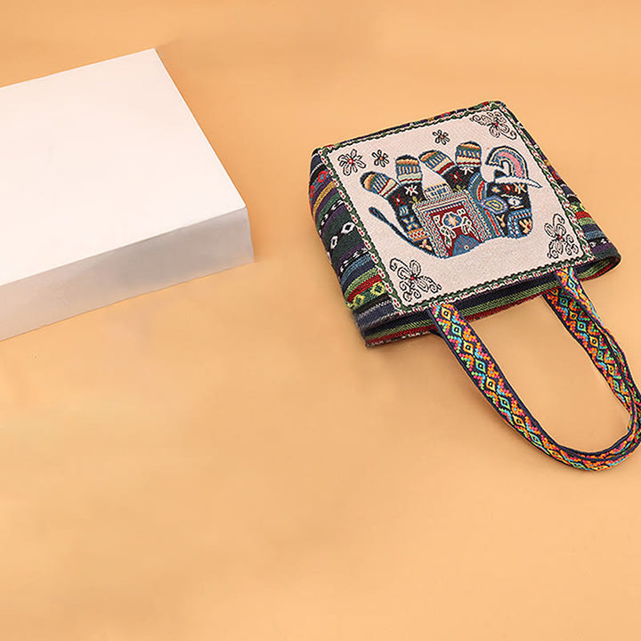 Elephant Butterfly Embroidered Large Capacity Canvas Tote Bag Shoulder Bag - image 12