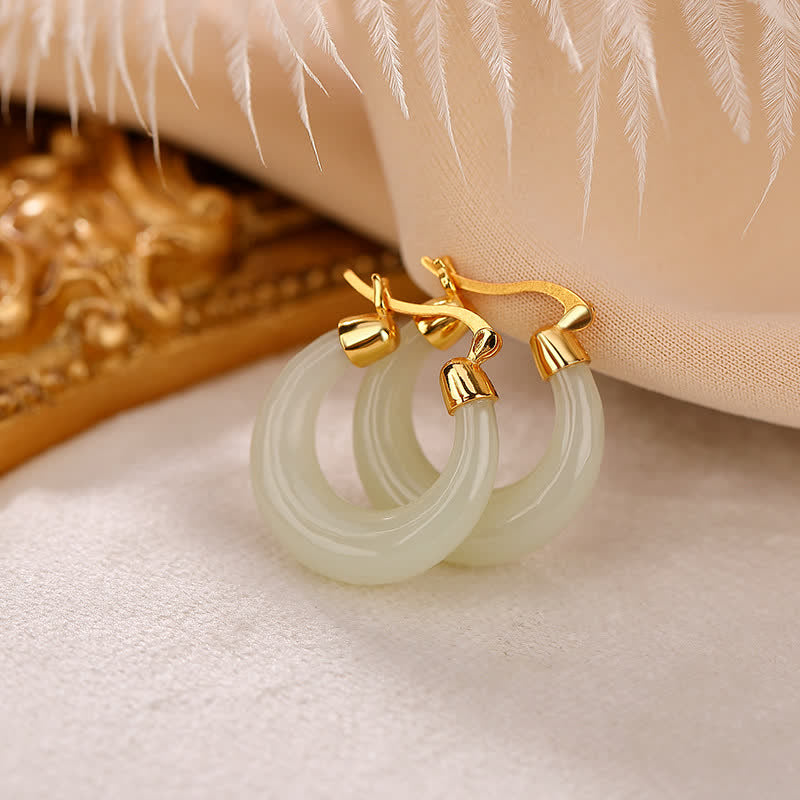 Buddha Stones Round Jade Cyan Jade Prosperity Luck Drop Earrings - image 2