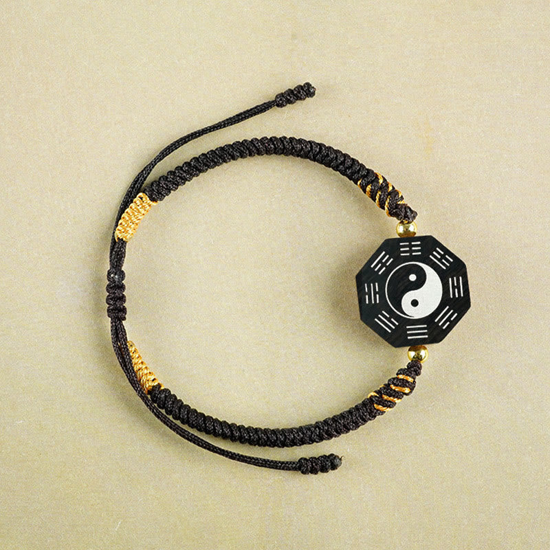 Buddha Stones Small Leaf Red Sandalwood Jujube Wood Ebony Wood Silver Inlaid Yin Yang Bagua Big Dipper Protection Bracelet