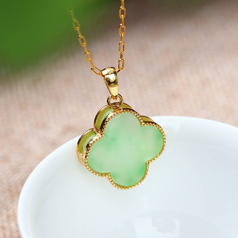 FREE Today: Bring Good Fortune Four Leaf Clover Jade Prosperity Necklace