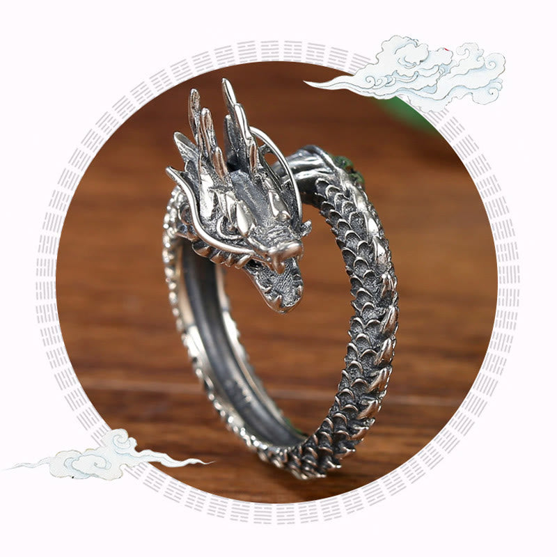 Buddha Stones 925 Sterling Silver Vintage Dragon Success Protection Strength Adjustable Ring