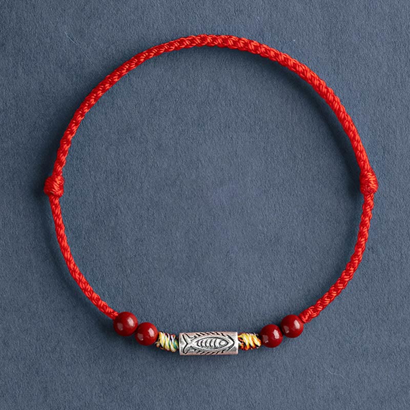 Buddha Stones 925 Sterling Silver Koi Fish Cinnabar Bead Wealth Handcrafted Braided Bracelet Anklet - image 10