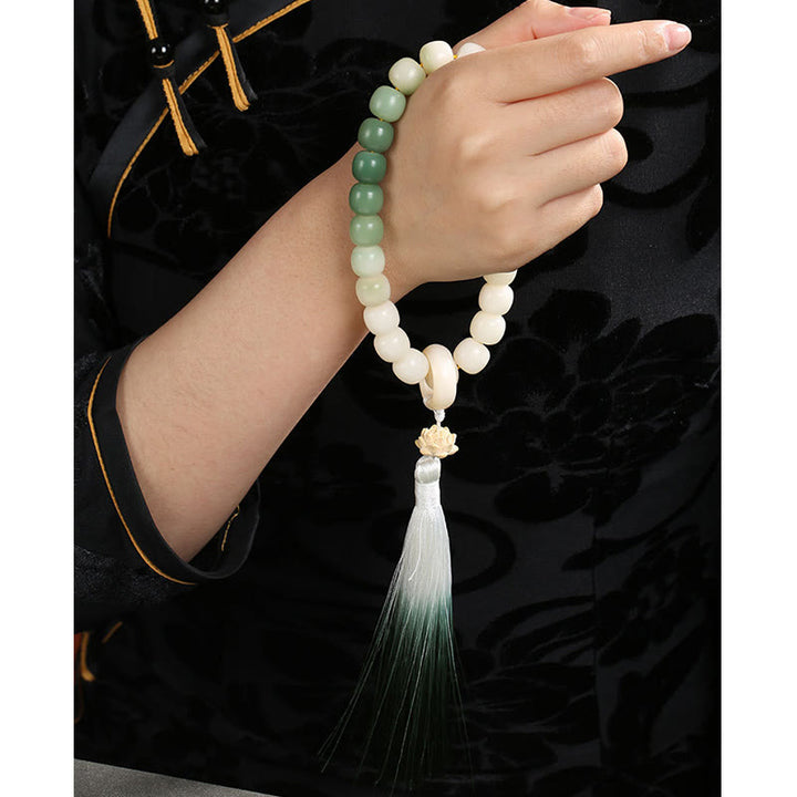 Natural Gradient Bodhi Seed Fortune Money Bag Lotus Wisdom Tassel Wrist Mala