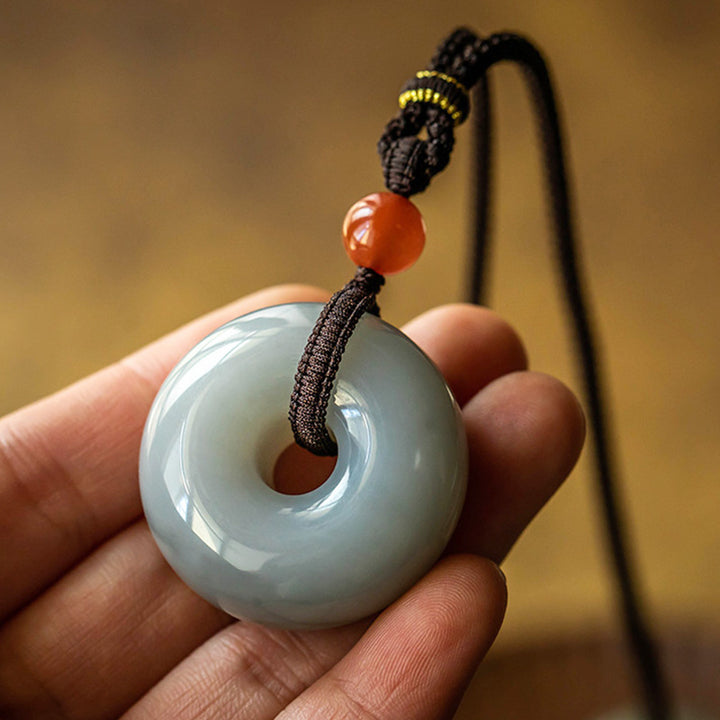 Natural Round Jade Gray Jade Peace Buckle Luck Necklace Pendant - image 18