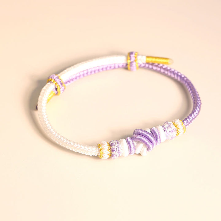 Buddha Stones Two-Color Rope Handcrafted Eight Thread Peace Knot Luck Connection Bracelet - White&Purple - 15-17cm - image 10