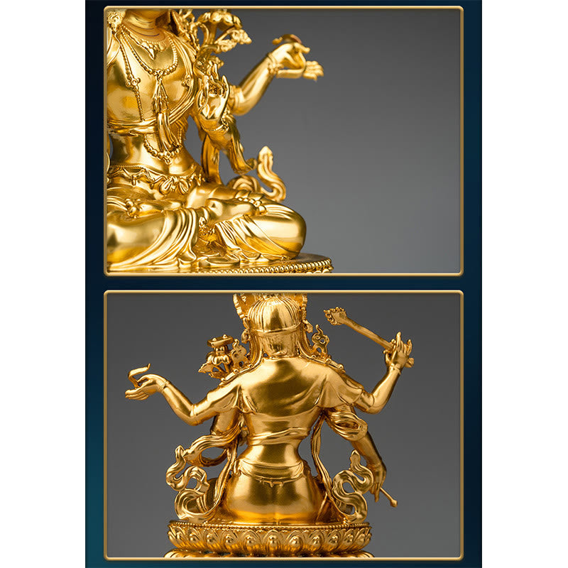 Four-armed Manjusri Bodhisattva Gold Figurine Compassion Serenity Copper Statue Home Decoration - image 5