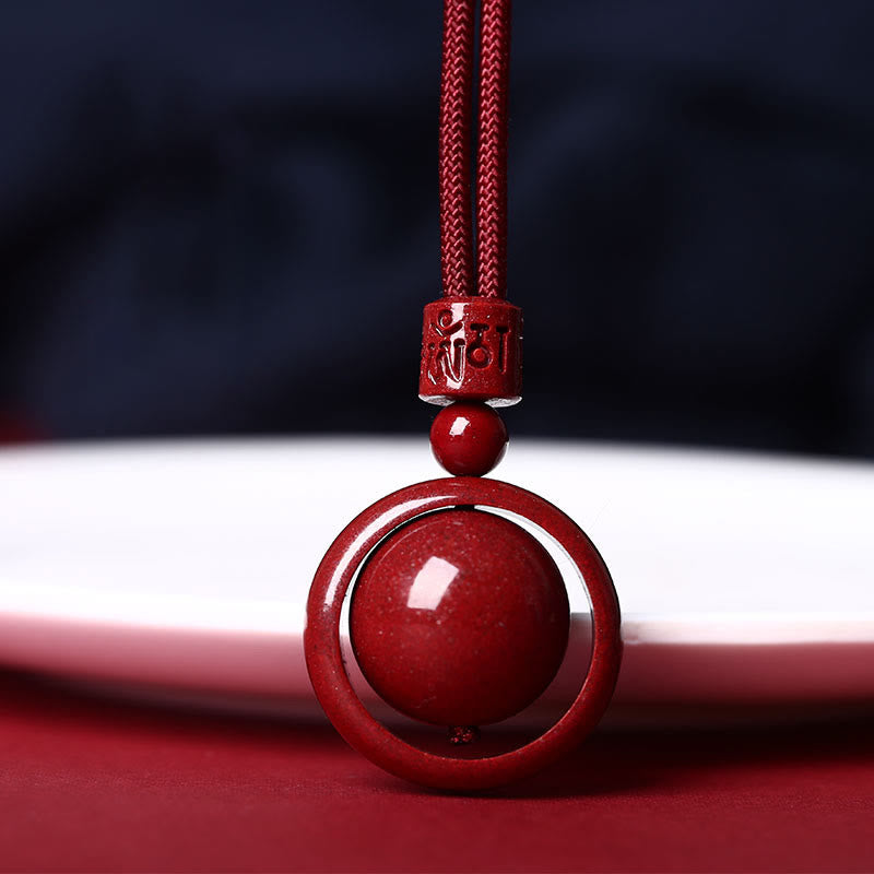 Buddha Stones Cinnabar Om Mani Padme Hum PiXiu Blessing Lucky Bead Necklace Pendant - Om Mani Padme Hum - Red Rope - image 1