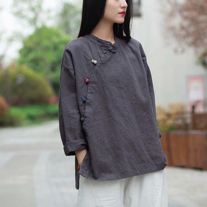 Buddha Stones Ramie Linen Blouse Women Shirt Top Chinese Hanfu Style Clothing