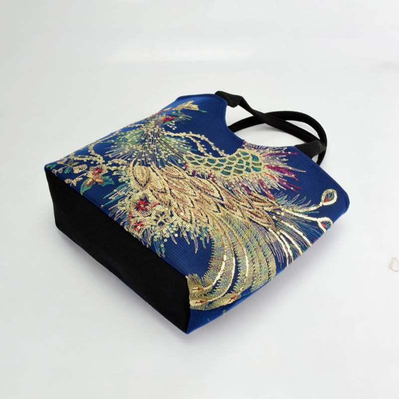 Peacock Double-sided Embroidery Tote Bag Shoulder Bag Crossbody Bag