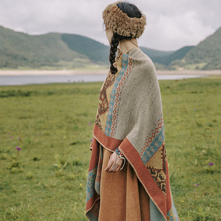 Buddha Stones Tibetan Shawl Diamond Pattern Winter Warm Cloak Scarf - image 7