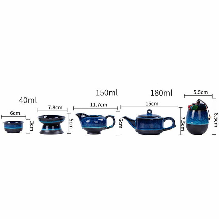 Blue Gradient Color Chinese Gongfu Tea Ceramic Teapot Portable Gift Bag Box Set - image 26