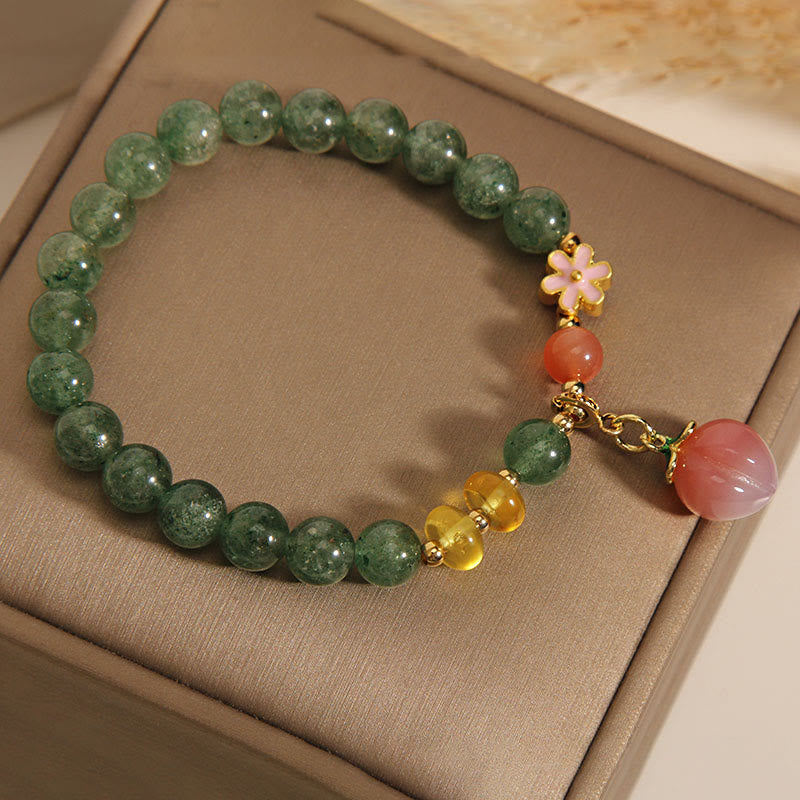 Buddha Stones Natural Green Strawberry Quartz Love Peach Charm Bracelet