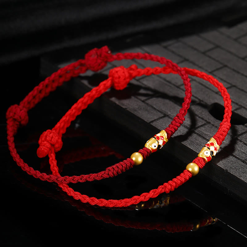 Buddha Stones 999 Gold Luck Koi Fish Handcrafted Braided String Bracelet