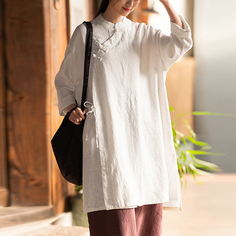 Buddha Stones Vintage Cotton Linen Blouse Women Long Sleeve Shirt Chinese Hanfu Top