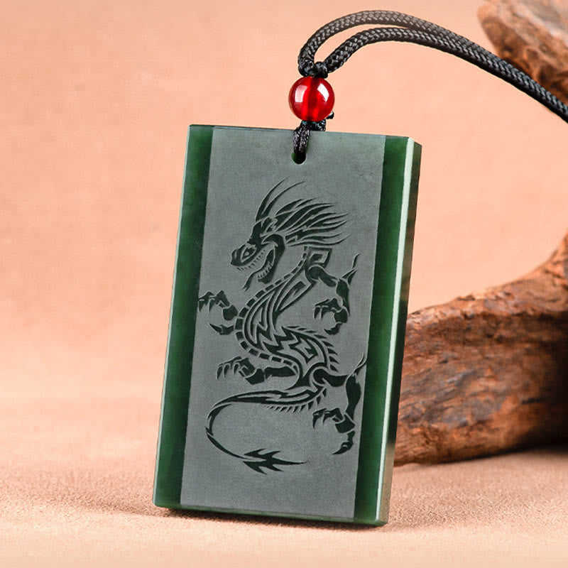 Buddha Stones Hetian Cyan Jade Dragon Engraved Success Necklace Pendant - image 3