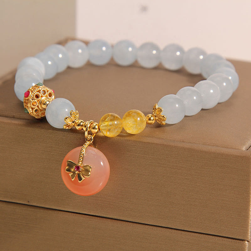 Buddha Stones Natural Aquamarine Yanyuan Agate Peace Buckle Citrine Healing Bracelet