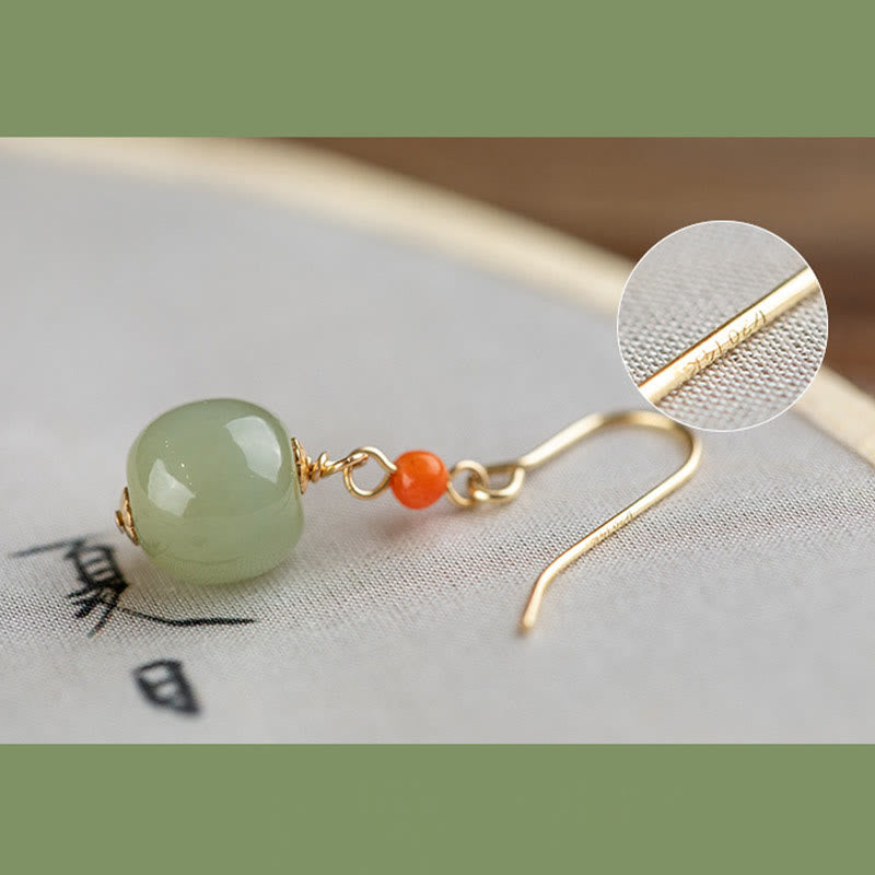 Buddha Stones 925 Sterling Silver Plated 14k Gold Hetian Jade Red Agate Luck Drop Dangle Earrings - image 11
