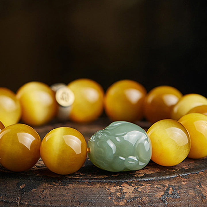 Chinese Zodiac Natal Buddha Tiger Eye Pixiu Jade Protection Bracelet