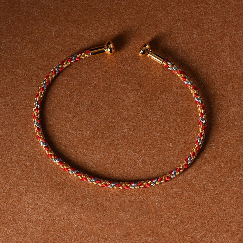 Buddha Stones Simple Design Handmade Luck Braid String Cuff Bracelet - Red Orange Gray - image 20