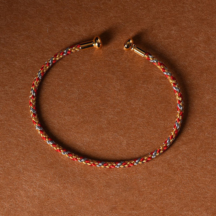 Buddha Stones Simple Design Handmade Luck Braid String Cuff Bracelet - Red Orange Gray - image 20