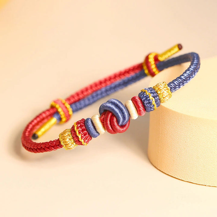 Buddha Stones Two-Color Rope Handcrafted Eight Thread Peace Knot Luck Connection Bracelet - Red&Dark Blue - 15-17cm - image 0