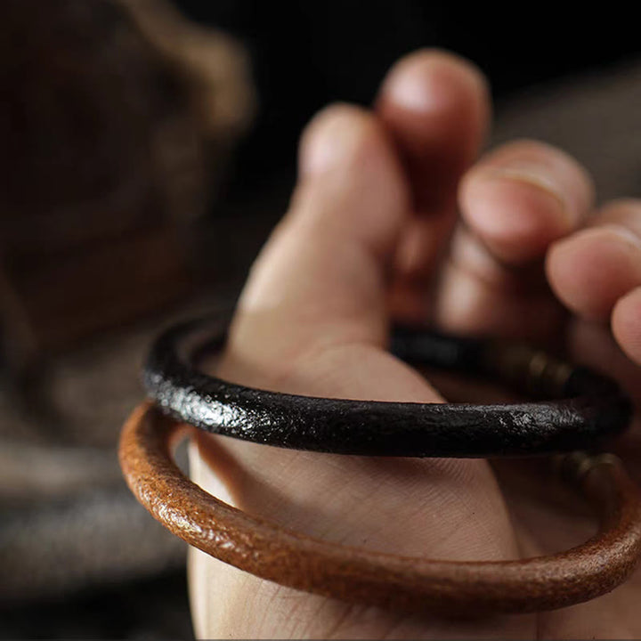 Buddha Stones Retro Leather Luck Healing Copper Magnetic Buckle Bracelet - image 17
