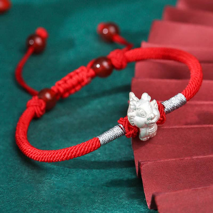 Buddha Stones 999 Sterling Silver Chinese Zodiac Luck Strength Red String Bracelet - Dragon(Bracelet Size 15.5cm+8cm) - image 10