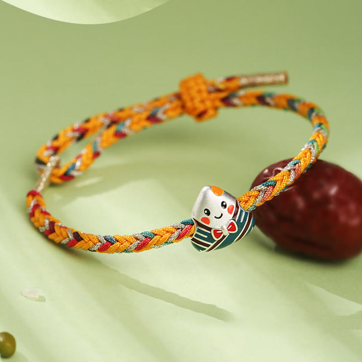 Buddha Stones 925 Sterling Silver Dragon Boat Festival Zongzi Pattern Luck Handmade Multicolored Rope Child Adult Bracelet - image 4