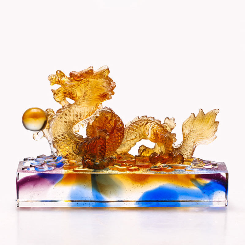 Buddha Stones Handmade Multicolored Dragon Liuli Crystal Art Piece Protection Home Office Decoration - image 1