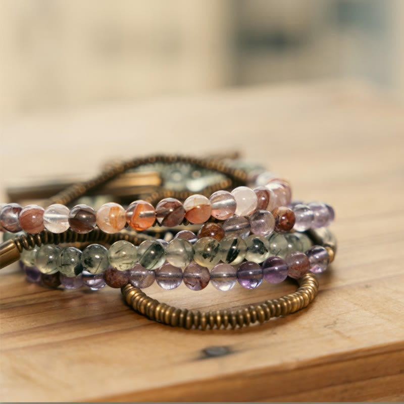 Buddha Stones Purple Phantom Red Hematoid Quartz Green Rutilated Quartz Copper Love Forgive Bracelet - image 25