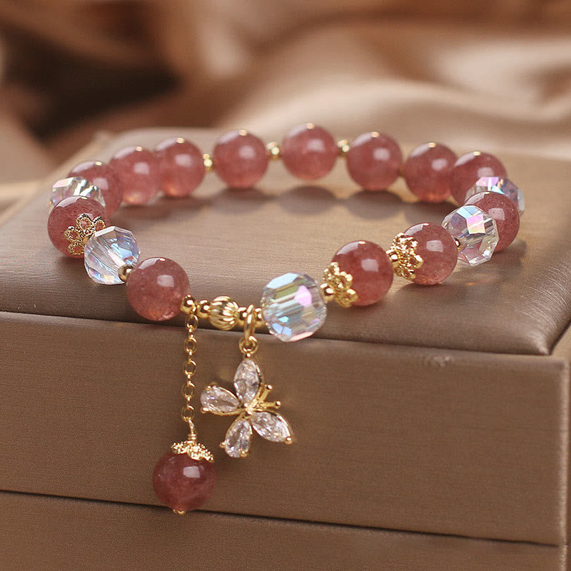 Buddha Stones Natural Strawberry Quartz Love Healing Butterfly Charm Bracelet - image 3