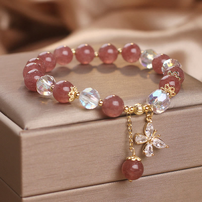 Buddha Stones Natural Strawberry Quartz Love Healing Butterfly Charm Bracelet - image 2