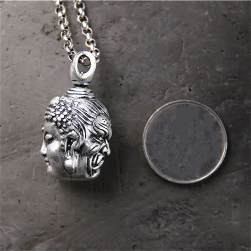 999 Sterling Silver Buddha Demon Serenity Necklace Pendant - image 5