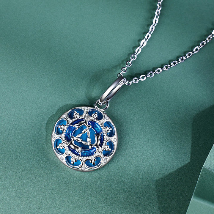 Buddha Stones 925 Sterling Silver Round Turquoise Three Rabbits Balance Necklace Pendant - image 2