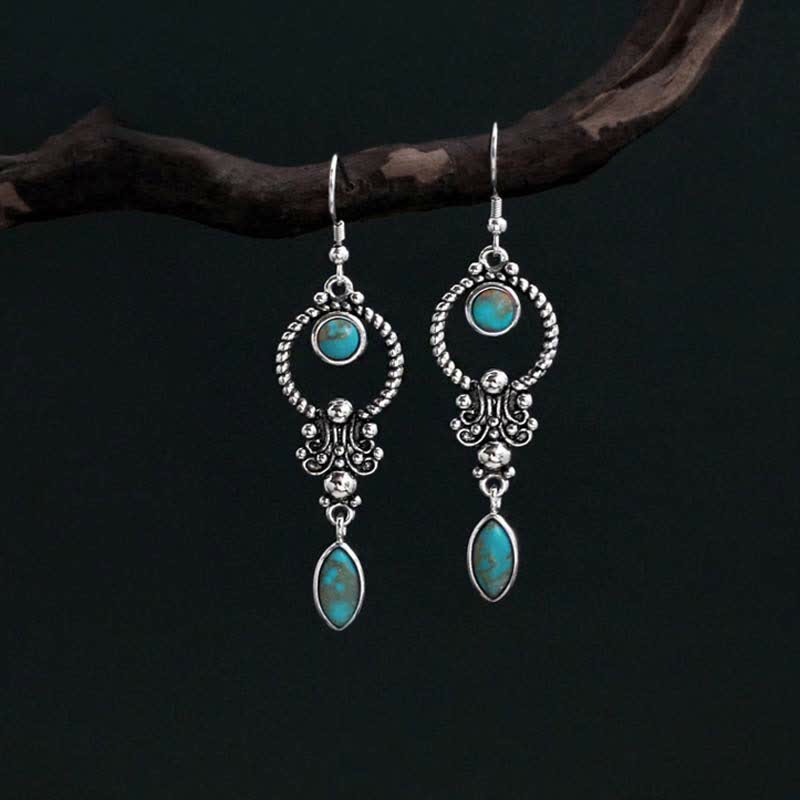 Buddha Stones 925 Sterling Silver Hook Vintage Copper Plated Silver Turquoise Waterdrop Pattern Balance Drop Dangle Earrings - image 0