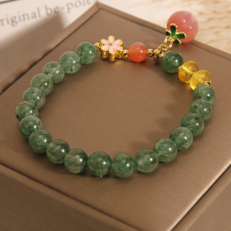 Buddha Stones Natural Green Strawberry Quartz Love Peach Charm Bracelet