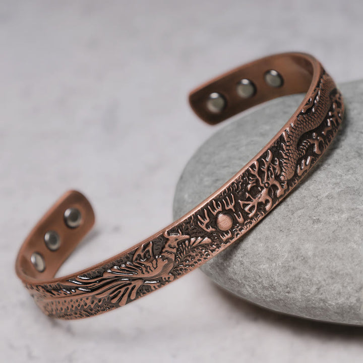 Buddha Stones Dragon Phoenix Magnetic Solid Copper Cuff Bracelet Bangle - image 4