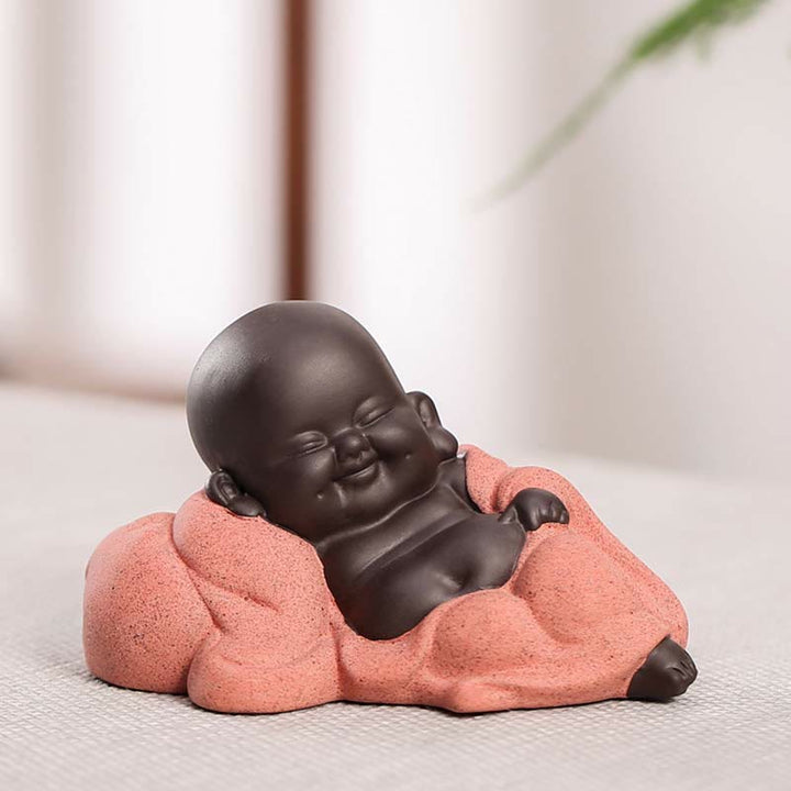 Buddha Stones Always Smiling Laughing Buddha Wealth Luck Purple Clay Maitreya Statue Decoration - Leisurely Little Laughing Buddha - image 10