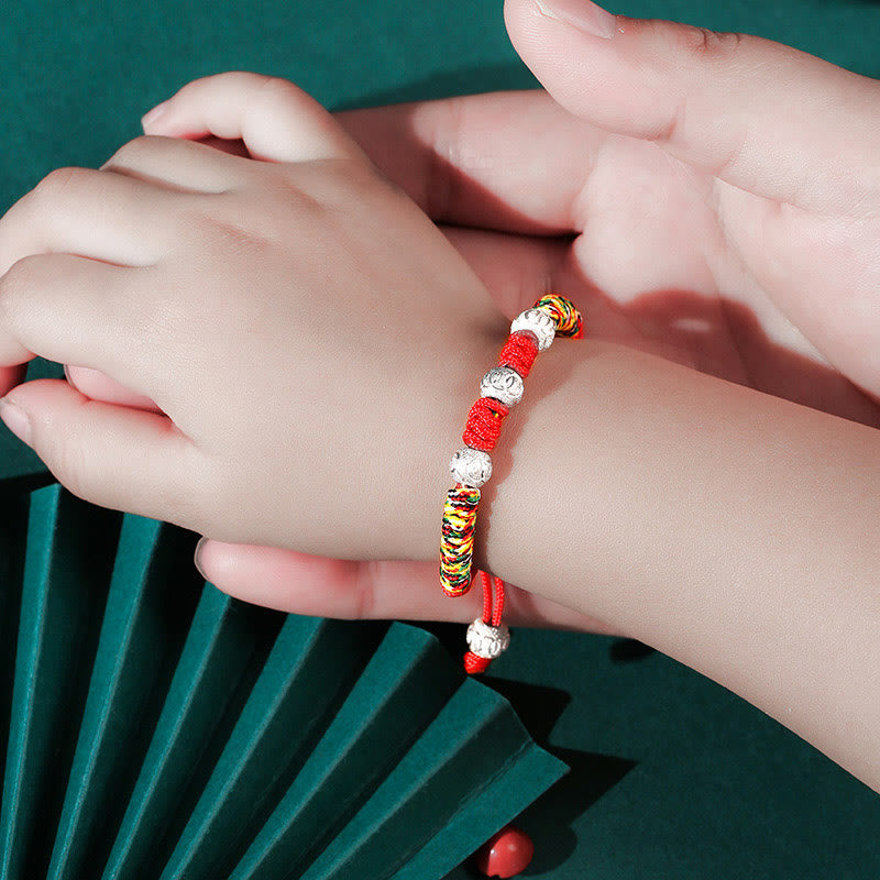 Buddha Stones 925 Sterling Silver King Kong Knot Multicolored Red String Strength Handmade Braided Kids Child Bracelet - image 3