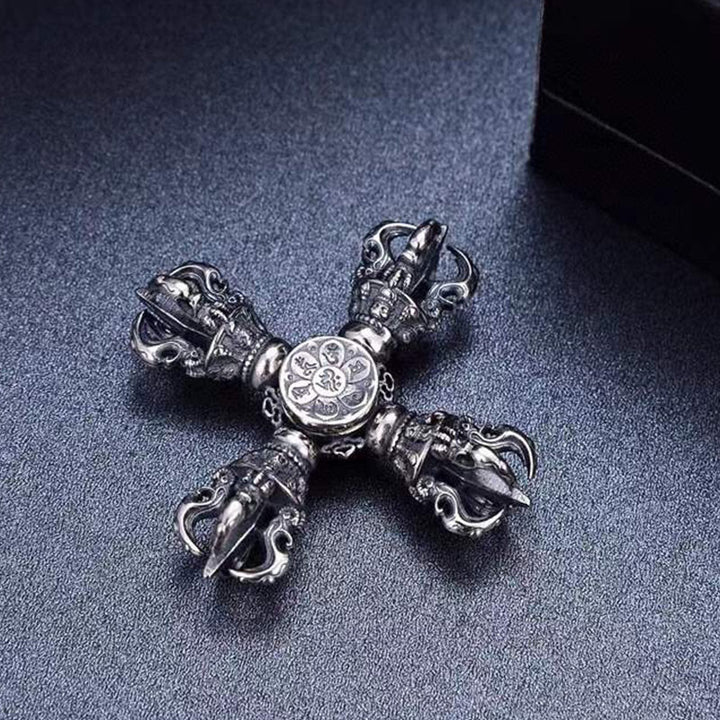 Tibetan 925 Sterling Silver Double Dorje Vajra Engraved Spiritual Power Pendant - image 6