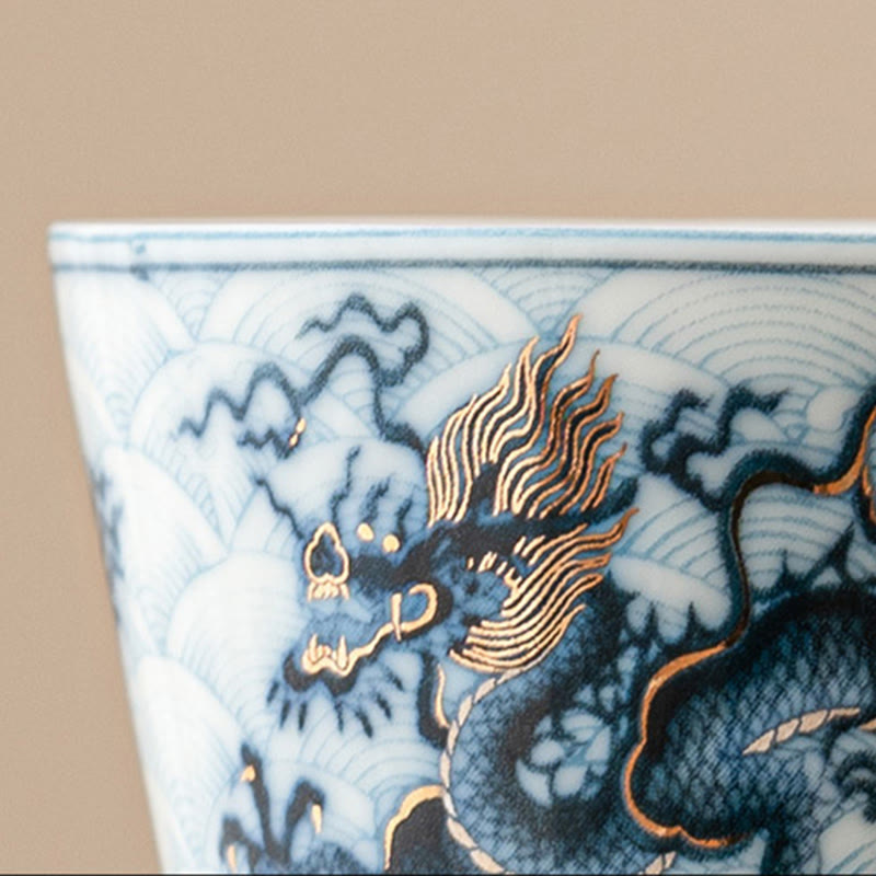 Buddha Stones Small Blue And White Dragon Pattern Ceramic Teacup Kung Fu Tea Cups 45ml