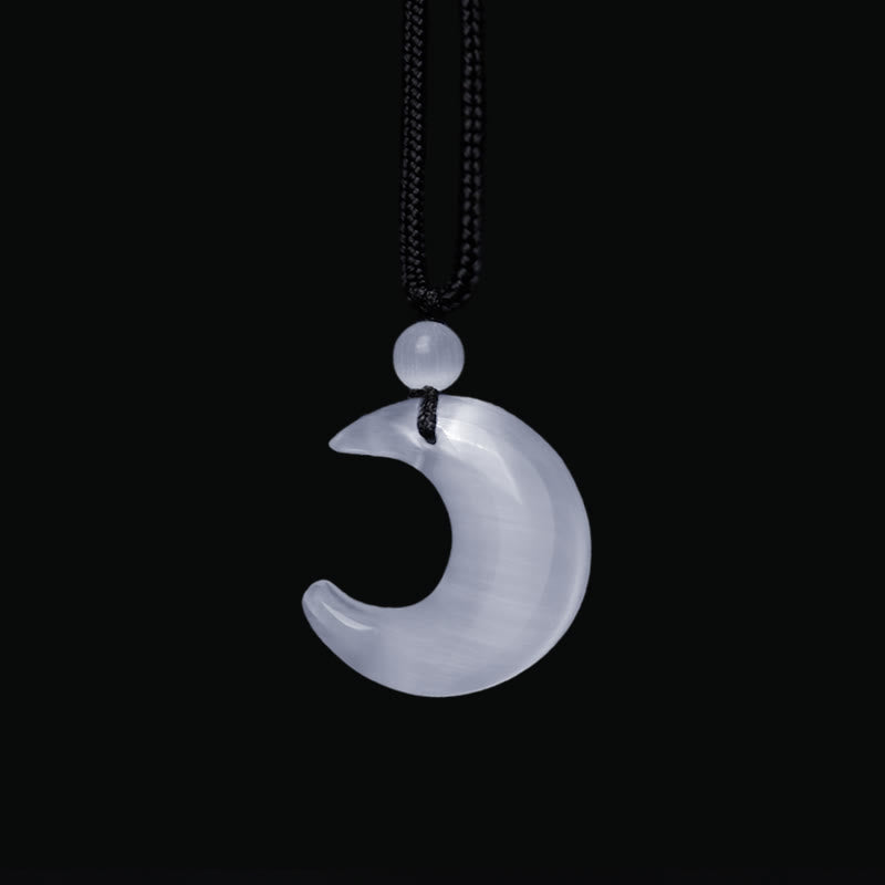 Buddha Stones Natural Silver Sheen Obsidian Selenite Crystal Crescent Moon Yin Yang Couple Protection Necklace Pendant - image 11