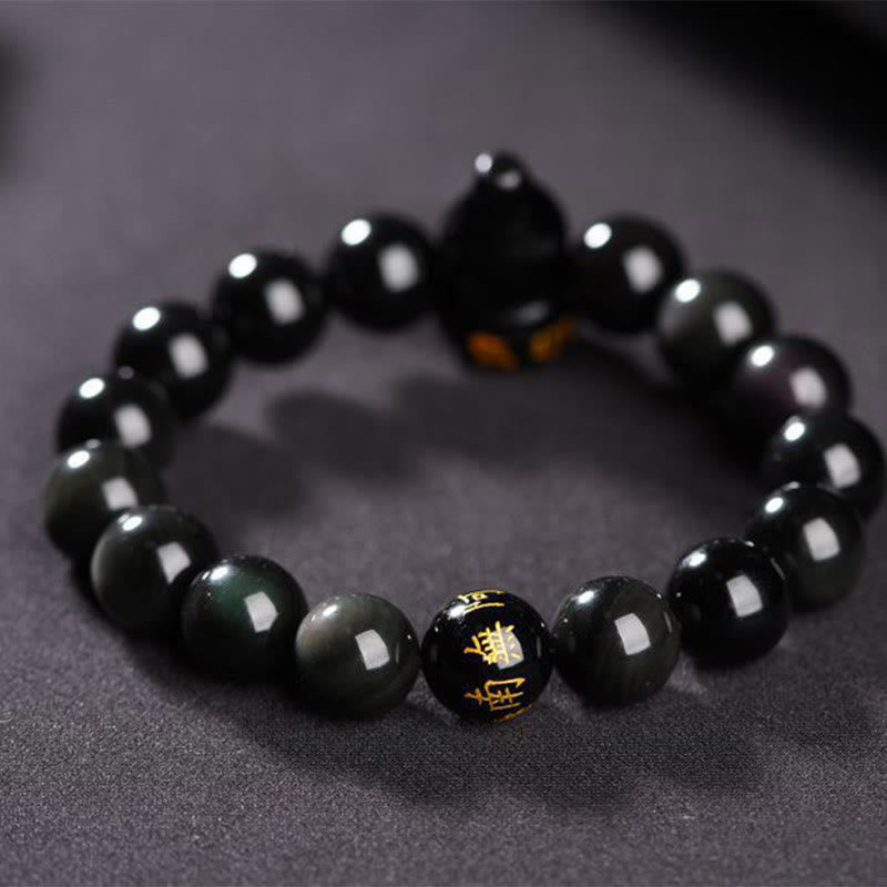 Rainbow Obsidian Gourd Om Mani Padme Hum Inner Peace Bracelet