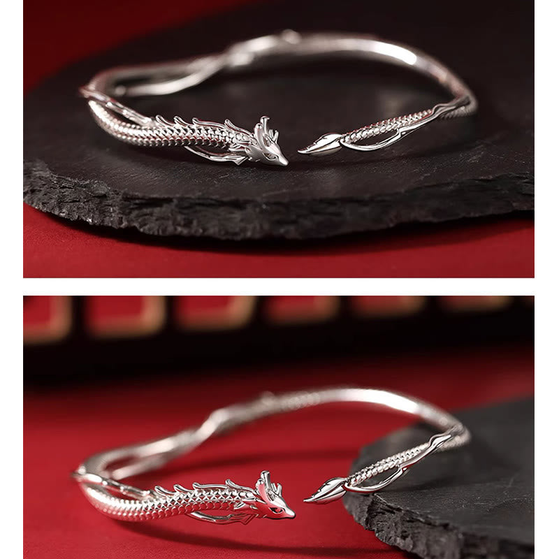 Buddha Stones 925 Sterling Silver Year of the Dragon Design Luck Metal Cuff Bracelet Bangle - image 4
