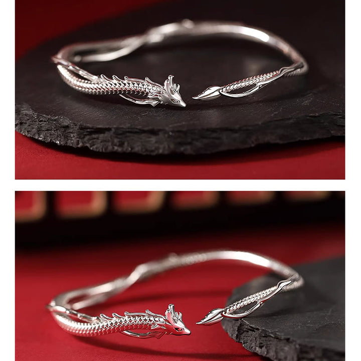 Buddha Stones 925 Sterling Silver Year of the Dragon Design Luck Metal Cuff Bracelet Bangle - image 4