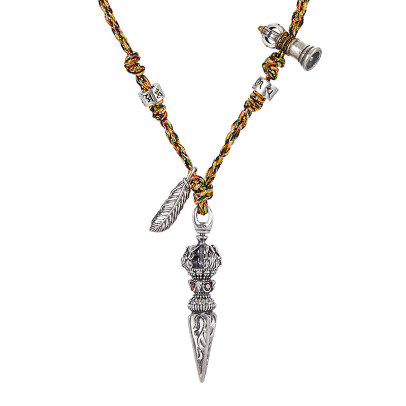 Tibetan Handmade 925 Sterling Silver Dorje Vajra Om Mani Padme Hum Feather Strength Necklace Pendant - image 9