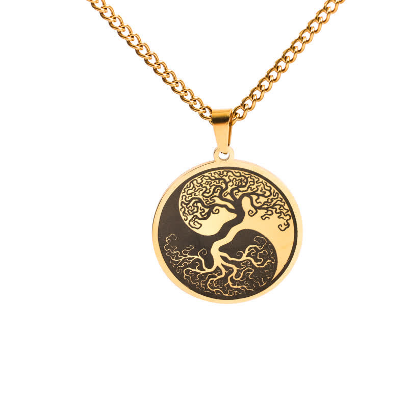 Buddha Stones The Tree of Life Titanium Steel Connection Necklace Pendant - Gold - image 7