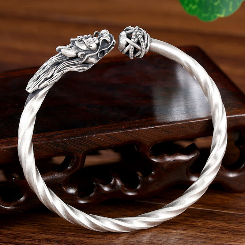 Buddha Stones 999 Sterling Silver Year of the Dragon Luck Strength Metal Cuff Bracelet Bangle - image 4